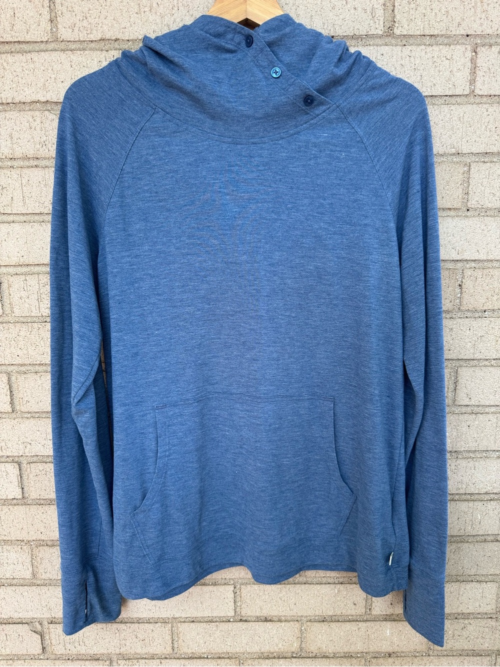 Toad&Co DeBug Insect Shield Button Blue Neck Pocket Hoodie Longsleeve Large
